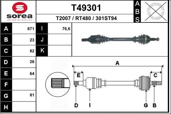 EAI T49301 - Приводной вал autosila-amz.com