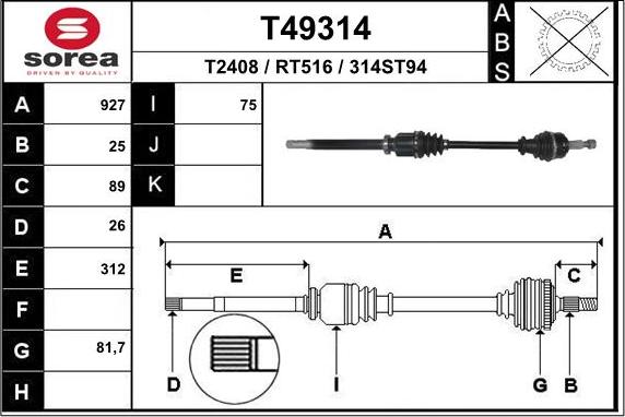 EAI T49314 - Приводной вал autosila-amz.com