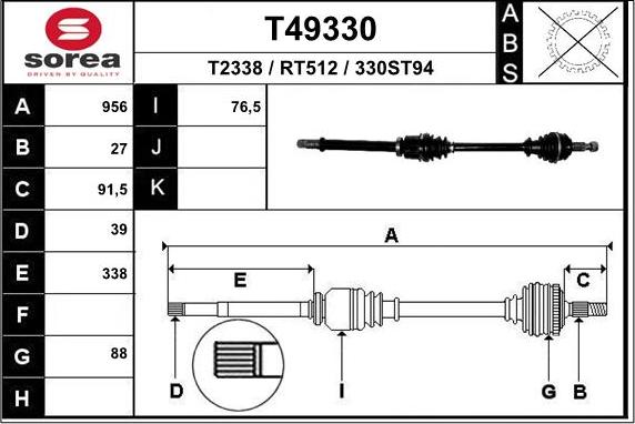 EAI T49330 - Приводной вал autosila-amz.com