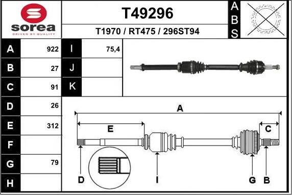 EAI T49296 - Приводной вал autosila-amz.com