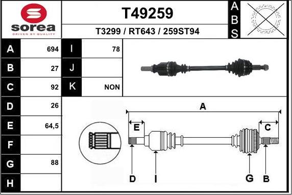 EAI T49259 - Приводной вал autosila-amz.com