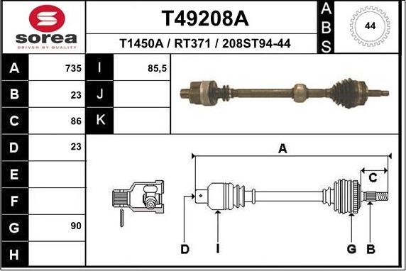 EAI T49208A - Приводной вал autosila-amz.com