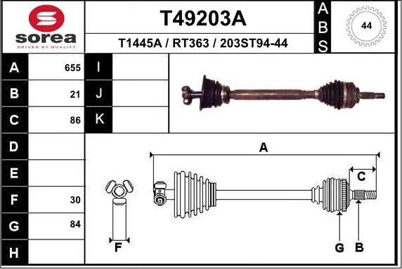 EAI T49203A - Приводной вал autosila-amz.com