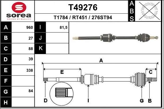 EAI T49276 - Приводной вал autosila-amz.com