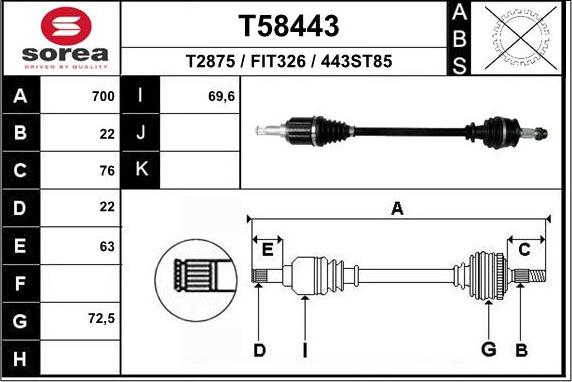 EAI T58443 - Приводной вал autosila-amz.com