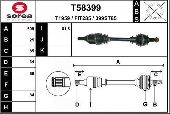 EAI T58399 - Приводной вал autosila-amz.com