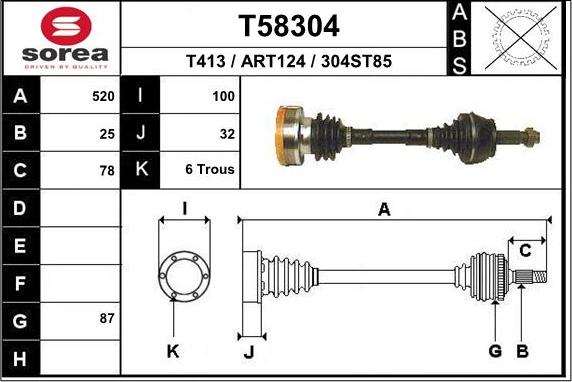 EAI T58304 - Приводной вал autosila-amz.com