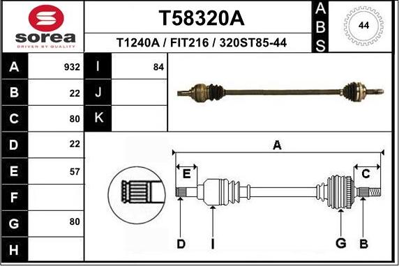 EAI T58320A - Приводной вал autosila-amz.com