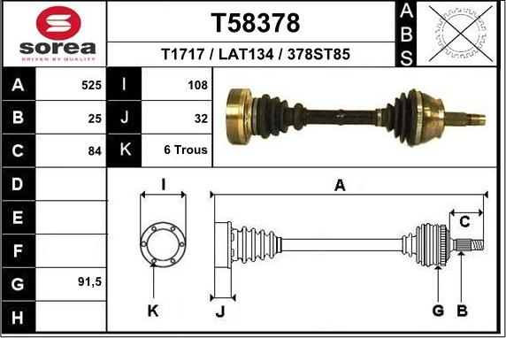 EAI T58378 - Приводной вал autosila-amz.com