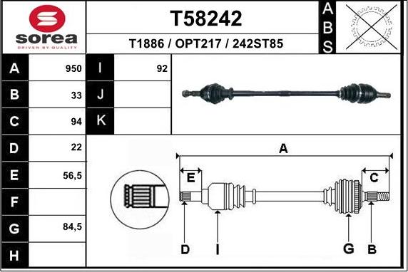 EAI T58242 - Приводной вал autosila-amz.com