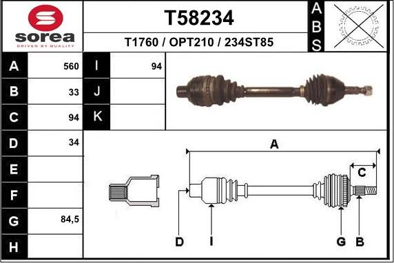 EAI T58234 - Приводной вал autosila-amz.com