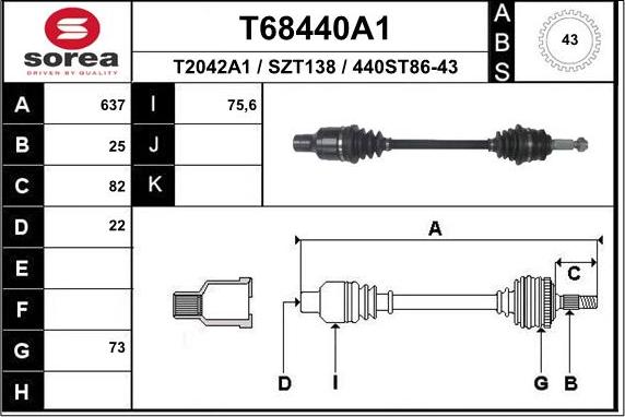 EAI T68440A1 - Приводной вал autosila-amz.com