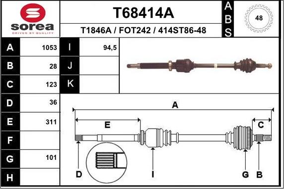 EAI T68414A - Приводной вал autosila-amz.com