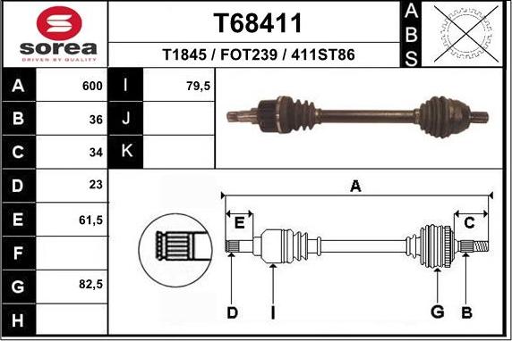 EAI T68411 - Приводной вал autosila-amz.com