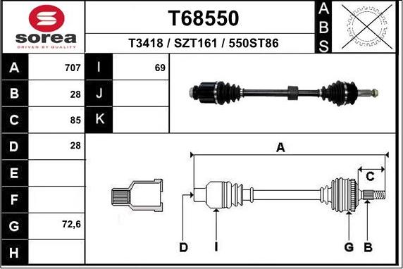 EAI T68550 - Приводной вал autosila-amz.com