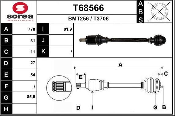 EAI T68566 - Приводной вал autosila-amz.com