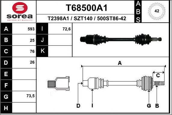 EAI T68500A1 - Приводной вал autosila-amz.com