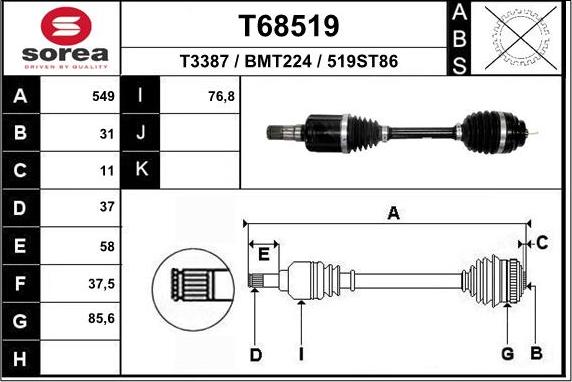 EAI T68519 - Приводной вал autosila-amz.com