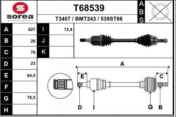 EAI T68539 - Приводной вал autosila-amz.com