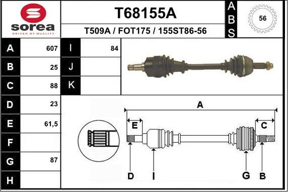 EAI T68155A - Приводной вал autosila-amz.com