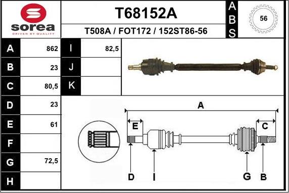 EAI T68152A - Приводной вал autosila-amz.com