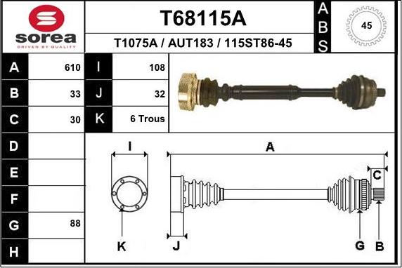 EAI T68115A - Приводной вал autosila-amz.com