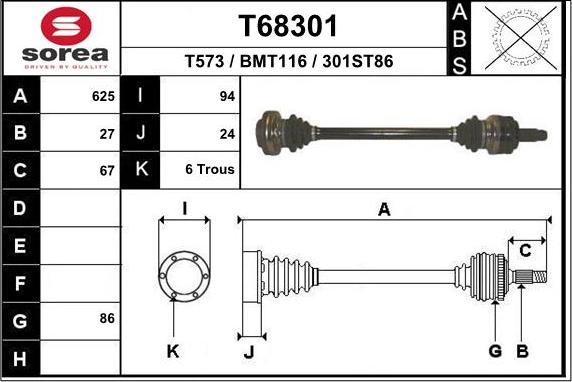 EAI T68301 - Приводной вал autosila-amz.com