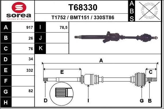 EAI T68330 - Приводной вал autosila-amz.com