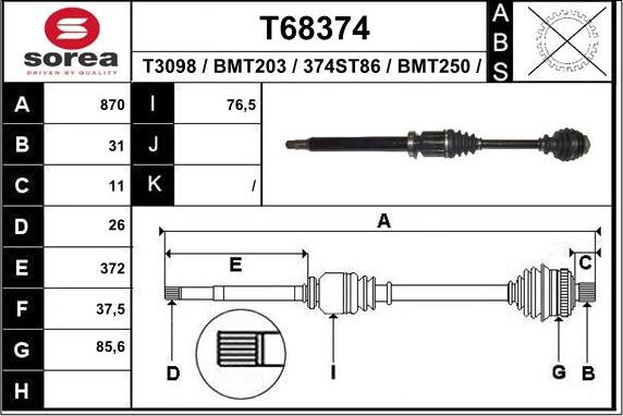 EAI T68374 - Приводной вал autosila-amz.com