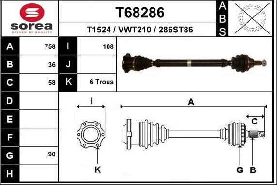 EAI T68286 - Приводной вал autosila-amz.com