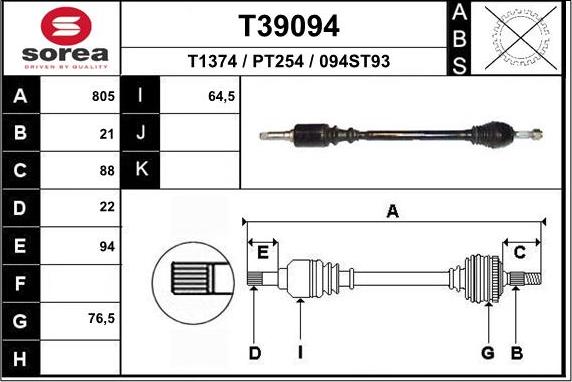 EAI T39094 - Приводной вал autosila-amz.com