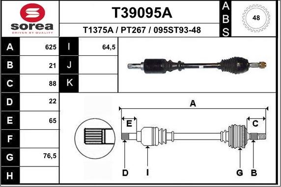 EAI T39095A - Приводной вал autosila-amz.com