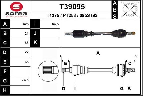 EAI T39095 - Приводной вал autosila-amz.com