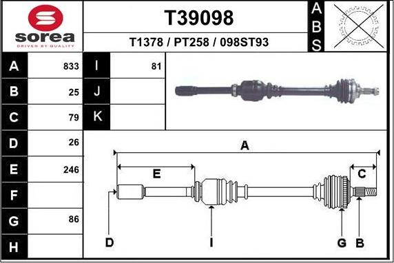 EAI T39098 - Приводной вал autosila-amz.com