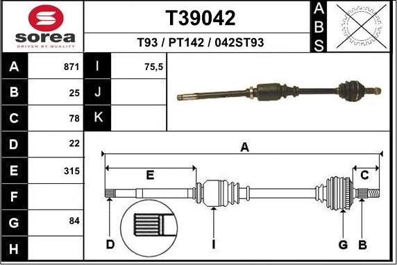 EAI T39042 - Приводной вал autosila-amz.com