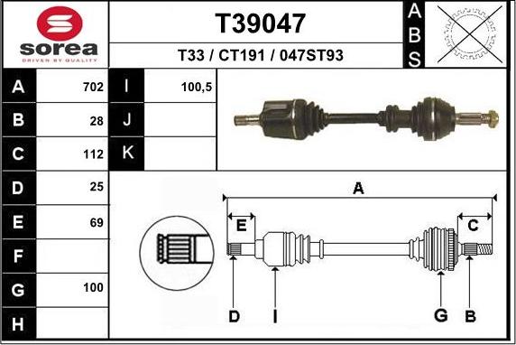 EAI T39047 - Приводной вал autosila-amz.com