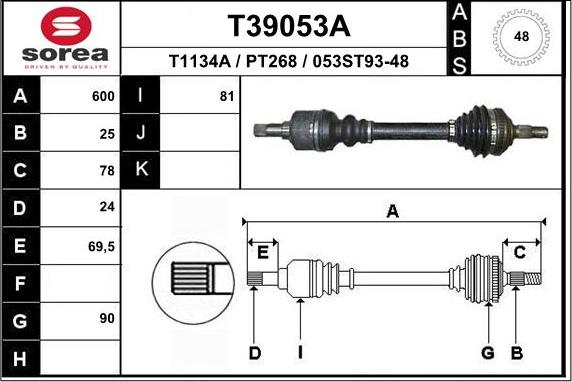 EAI T39053A - Приводной вал autosila-amz.com