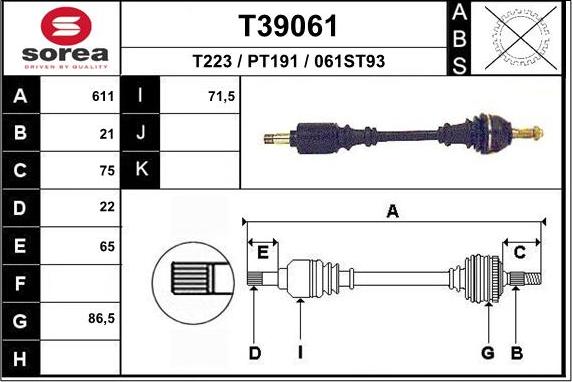 EAI T39061 - Приводной вал autosila-amz.com