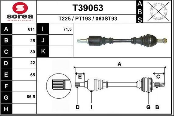 EAI T39063 - Приводной вал autosila-amz.com