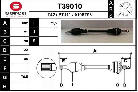 EAI T39010 - Приводной вал autosila-amz.com