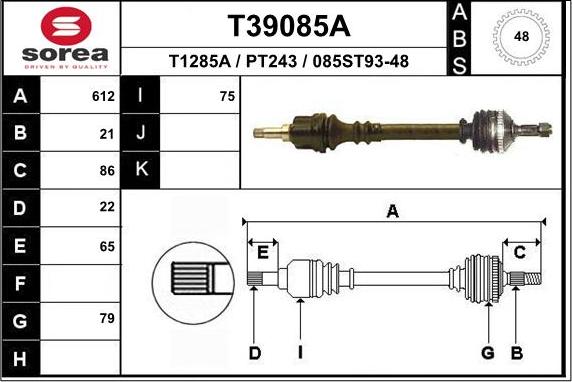 EAI T39085A - Приводной вал autosila-amz.com