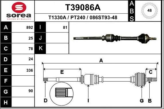 EAI T39086A - Приводной вал autosila-amz.com