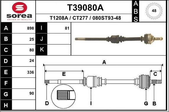 EAI T39080A - Приводной вал autosila-amz.com