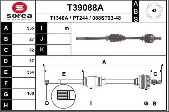 EAI T39088A - Приводной вал autosila-amz.com