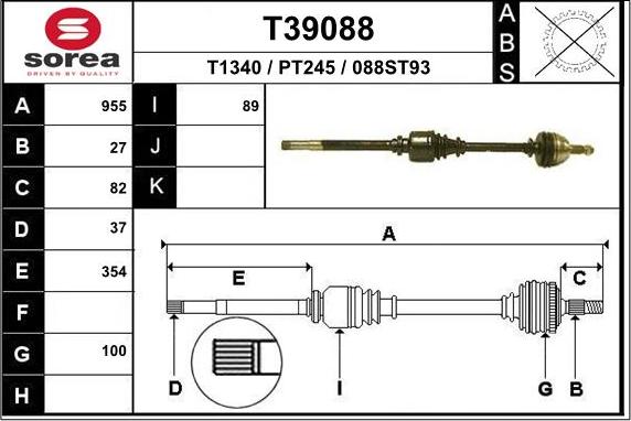 EAI T39088 - Приводной вал autosila-amz.com