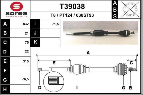 EAI T39038 - Приводной вал autosila-amz.com