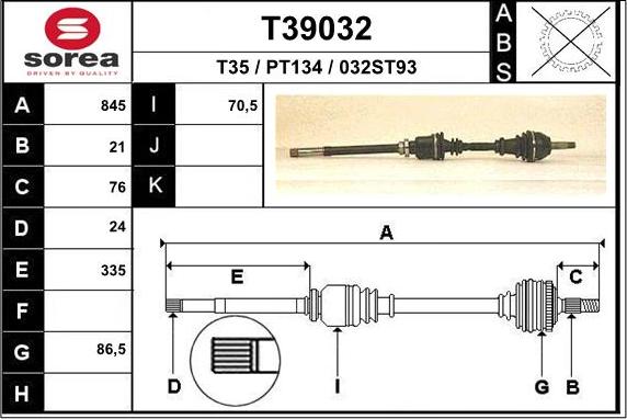 EAI T39032 - Приводной вал autosila-amz.com