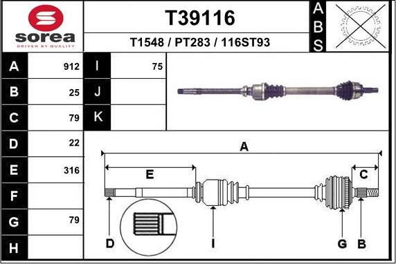 EAI T39116 - Приводной вал autosila-amz.com