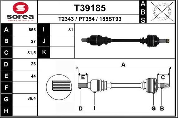 EAI T39185 - Приводной вал autosila-amz.com