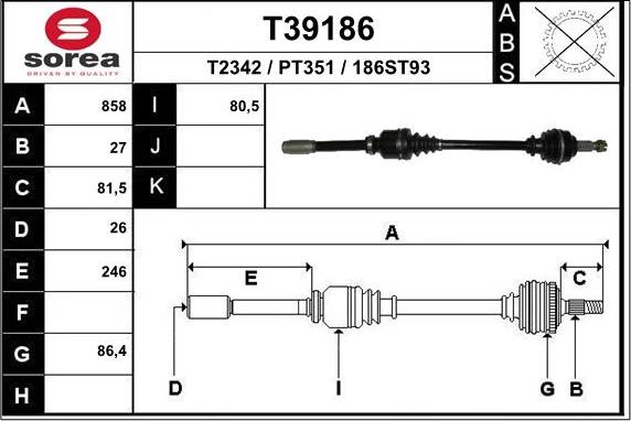 EAI T39186 - Приводной вал autosila-amz.com